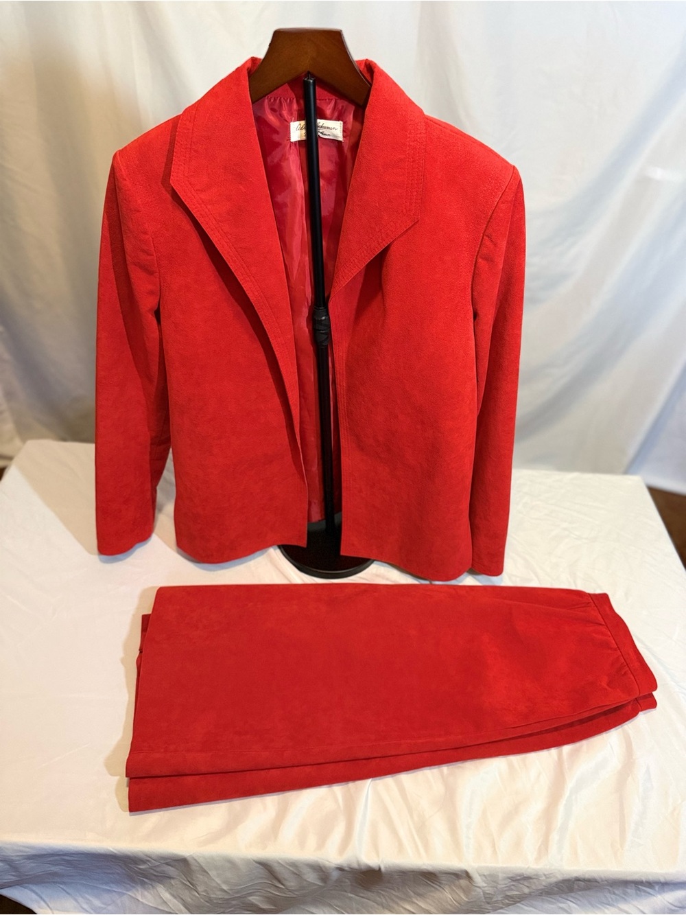 Vintage Lilli Ann Red Ultra Suede Suit Set Blazer and Pencil Skirt 70s 80s (TT12
